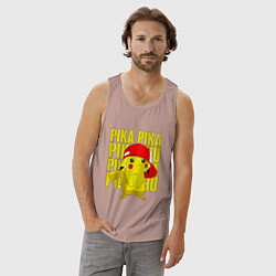 Майка мужская хлопок ПИКАЧУ В КЕПКЕ ПОКЕМОНЫ, цвет: пыльно-розовый — фото 2