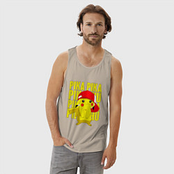 Майка мужская хлопок ПИКАЧУ В КЕПКЕ ПОКЕМОНЫ, цвет: миндальный — фото 2