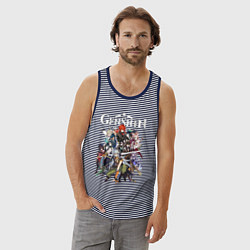 Майка мужская хлопок ПЕРСОНАЖИ GENSHIN IMPACT ЛОГО, цвет: синяя тельняшка — фото 2