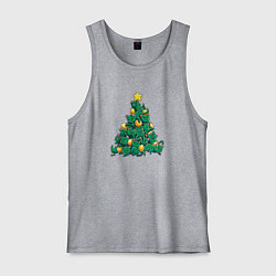 Майка мужская хлопок Christmas Tree Made Of Green Cats, цвет: меланж