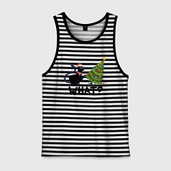 Майка мужская хлопок КОТЕЙКА И ЁЛКА, цвет: черная тельняшка