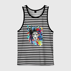 Майка мужская хлопок Лев в цветах и перьях, цвет: черная тельняшка