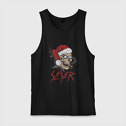 Майка мужская хлопок SLAYER SKULL SANTA NEW YEAR, цвет: черный