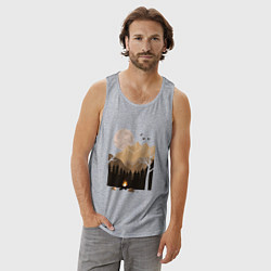 Майка мужская хлопок Туристический поход в лесу, цвет: меланж — фото 2