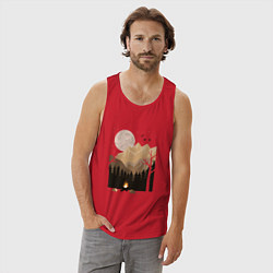 Майка мужская хлопок Туристический поход в лесу, цвет: красный — фото 2