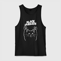 Майка мужская хлопок Black Sabbath Рок кот, цвет: черный