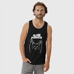 Майка мужская хлопок Black Sabbath Рок кот, цвет: черный — фото 2