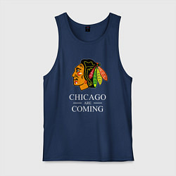 Майка мужская хлопок Chicago are coming, Чикаго Блэкхокс, Chicago Black, цвет: тёмно-синий