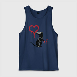 Майка мужская хлопок BANKSY БЭНКСИ крыса и сердце, цвет: тёмно-синий