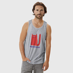 Майка мужская хлопок Подозрительный кот, цвет: меланж — фото 2