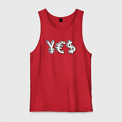Майка мужская хлопок YES юань, евро, доллар, цвет: красный