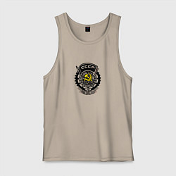 Майка мужская хлопок СССР герб для патриотов, цвет: миндальный