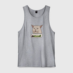 Майка мужская хлопок Кот с салатом из мема, цвет: меланж