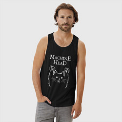 Майка мужская хлопок Machine Head Рок кот, цвет: черный — фото 2