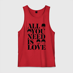 Майка мужская хлопок ALL YOU NEED IS LOVE THE BEATLES, цвет: красный