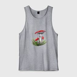 Майка мужская хлопок Мухоморы в траве, цвет: меланж