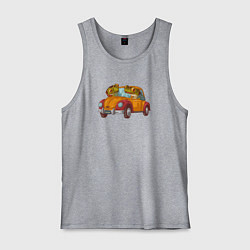 Майка мужская хлопок Лягухи на ретро-автомобиле, цвет: меланж