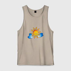 Майка мужская хлопок Солнышко и облака, цвет: миндальный