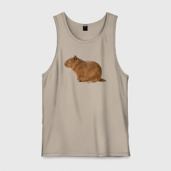 Майка мужская хлопок Капибара сидит и спит, цвет: миндальный