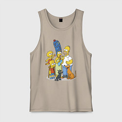 Майка мужская хлопок Семейка Симпсонов встречает Новый Год!, цвет: миндальный