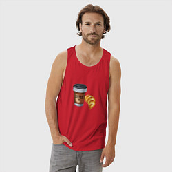 Майка мужская хлопок Кофе с круассаном, цвет: красный — фото 2