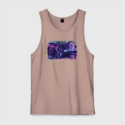 Майка мужская хлопок Мотоцикл в стиле киберпанк, цвет: пыльно-розовый