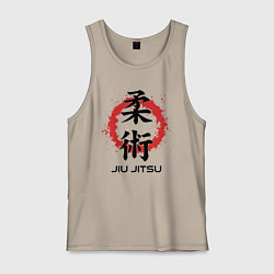Майка мужская хлопок Jiu jitsu red splashes logo, цвет: миндальный
