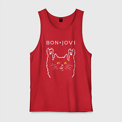 Майка мужская хлопок Bon Jovi rock cat, цвет: красный