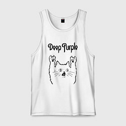 Майка мужская хлопок Deep Purple - rock cat, цвет: белый