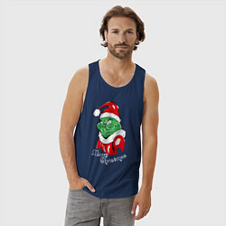 Майка мужская хлопок Merry Christmas, Santa Claus Grinch, цвет: тёмно-синий — фото 2