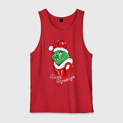 Майка мужская хлопок Merry Christmas, Santa Claus Grinch, цвет: красный