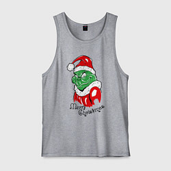 Майка мужская хлопок Santa Claus Grinch - merry Christmas, цвет: меланж