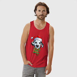 Майка мужская хлопок Новогодний далматинец, цвет: красный — фото 2