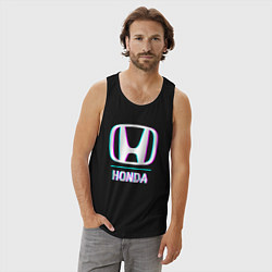 Майка мужская хлопок Значок Honda в стиле glitch, цвет: черный — фото 2