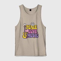 Майка мужская хлопок Мир любовь и музыка, цвет: миндальный