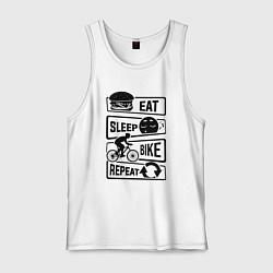 Майка мужская хлопок Eat sleep bike repeat art, цвет: белый