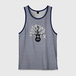 Майка мужская хлопок Разросшееся дерево гитара с музыкальными нотами, цвет: синяя тельняшка