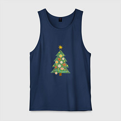 Майка мужская хлопок Елочка с новогодними игрушками, цвет: тёмно-синий
