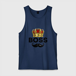 Майка мужская хлопок BOSS и корона с усами, цвет: тёмно-синий