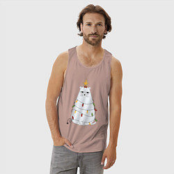 Майка мужская хлопок Кот-ёлка, цвет: пыльно-розовый — фото 2