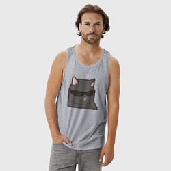 Майка мужская хлопок Серый котик в очках, цвет: меланж — фото 2