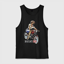 Майка мужская хлопок Красивая девушка на мотоцикле Ducati - retro, цвет: черный