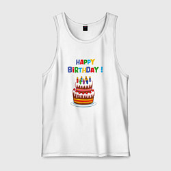 Майка мужская хлопок Торт со свечами с днём рождения, цвет: белый