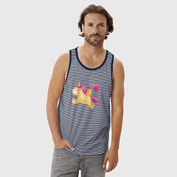 Майка мужская хлопок Единорог с шариком в виде сердечка, цвет: синяя тельняшка — фото 2