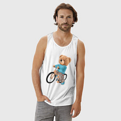 Майка мужская хлопок Медведь-велосипедист, цвет: белый — фото 2