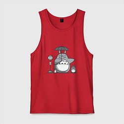 Майка мужская хлопок Тоторо с зонтиком, цвет: красный