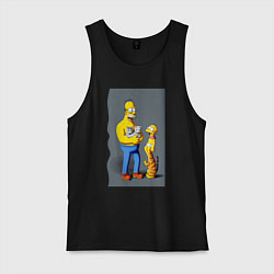 Майка мужская хлопок Homer Simpson and cats - нейросеть арт, цвет: черный