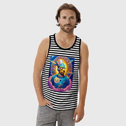 Майка мужская хлопок Гомер Симпсон - космический портрет - нейросеть, цвет: черная тельняшка — фото 2