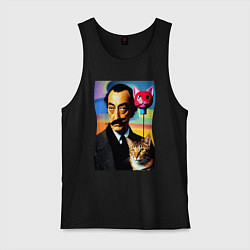 Майка мужская хлопок Salvador Dali and cat, цвет: черный