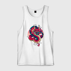 Майка мужская хлопок Парящий японский дракон, цвет: белый